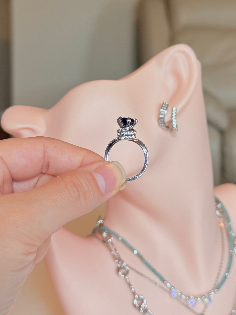 Silver Blue Sapphire Solitaire Ring - Picture 7 of 10